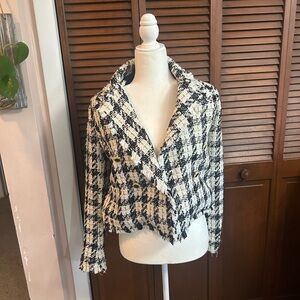 House of Harlow 1960 Metallic Wool Blend Plaid Tweed Blazer